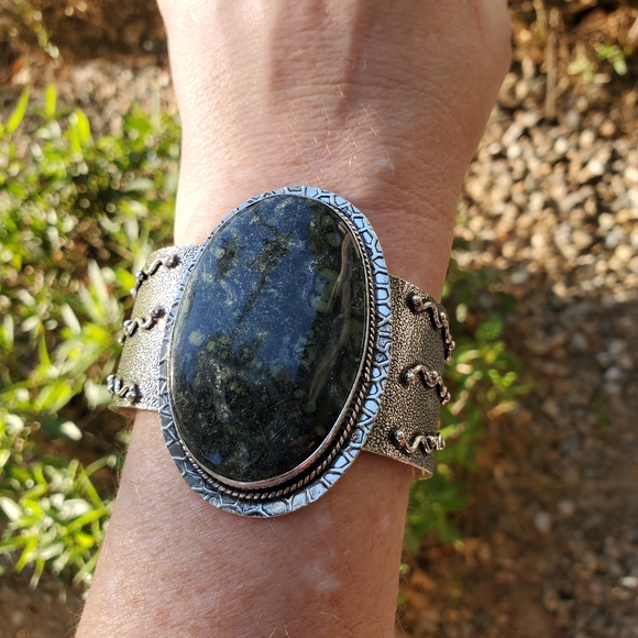 New Kambaba Jasper 925 Silver Cuff Bracelet. - Picture 3 of 15